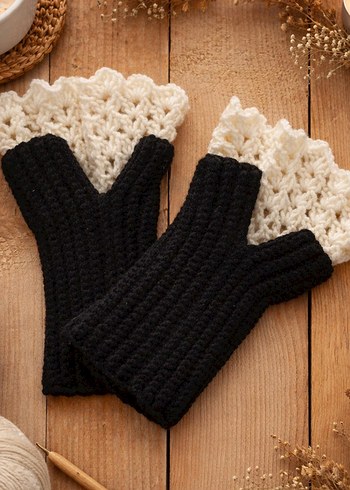 Dantel Detaylı Pembe Örgü Eldiven - Görsel 3