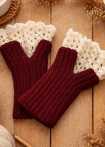 Dantel Detaylı Pembe Örgü Eldiven - Görsel 2