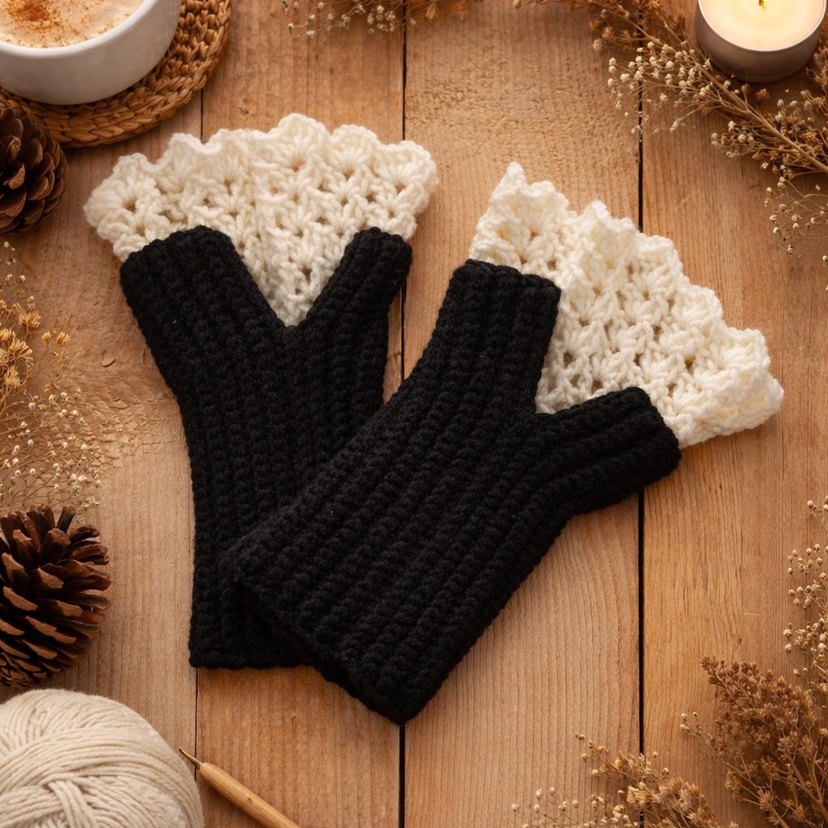 Dantel Detaylı Pembe Örgü Eldiven - Görsel 3