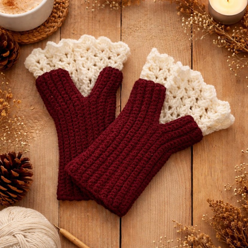 Dantel Detaylı Pembe Örgü Eldiven - Görsel 2