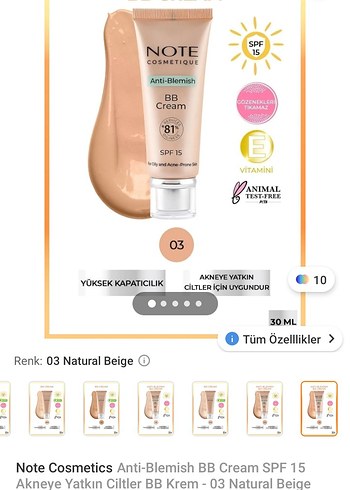 İkili Note BB Krem SPF15, Anti-Blemish, Bej - Görsel 4