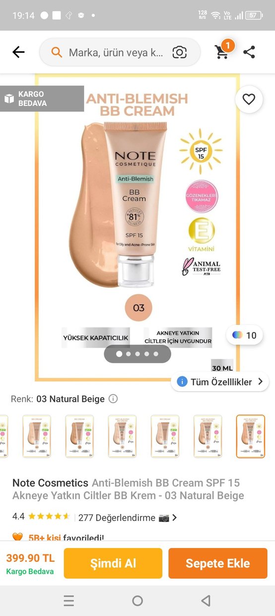 İkili Note BB Krem SPF15, Anti-Blemish, Bej - Görsel 4