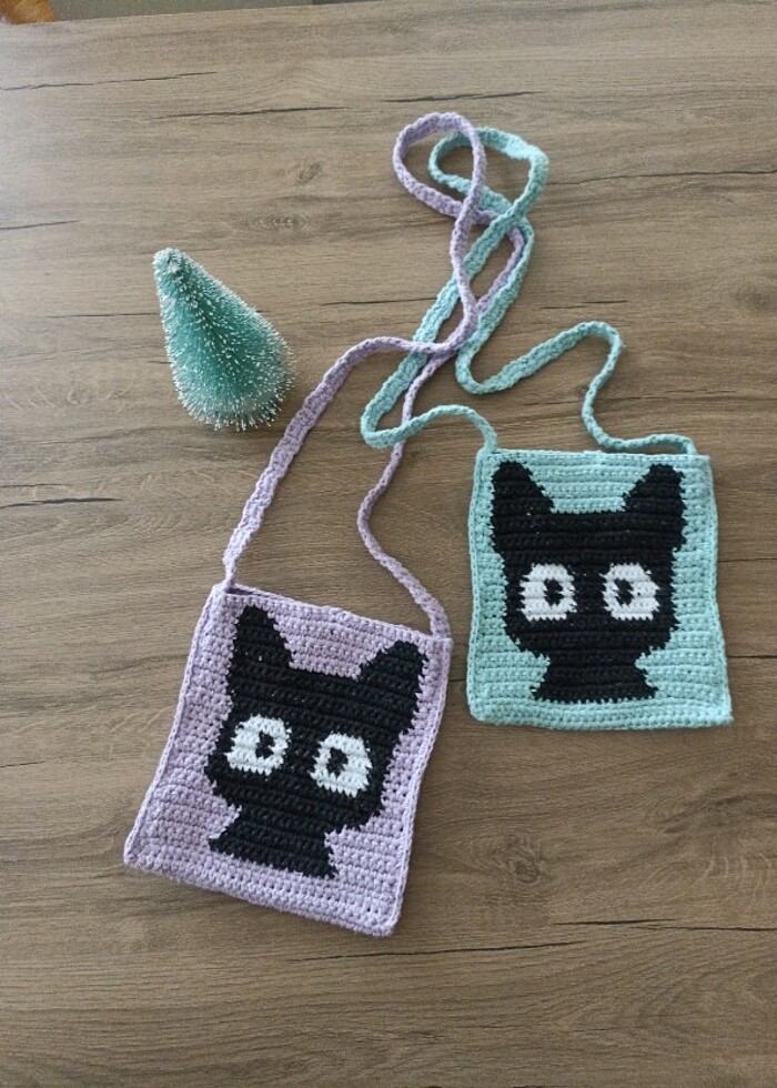 Kedi motifli telefon çantası - Görsel 2