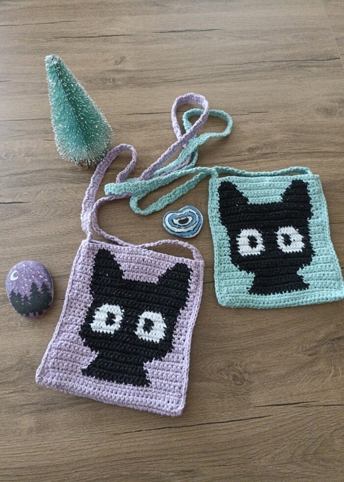 Kedi motifli telefon çantası - Görsel 4