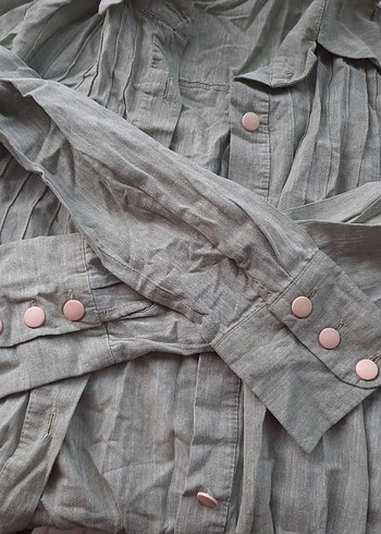 Bol Kesim Uzun Keten  Ceket - Görsel 5