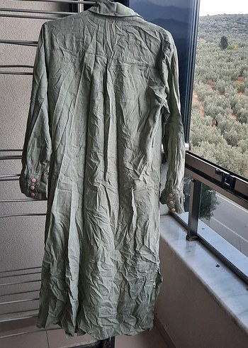 Bol Kesim Uzun Keten  Ceket - Görsel 2