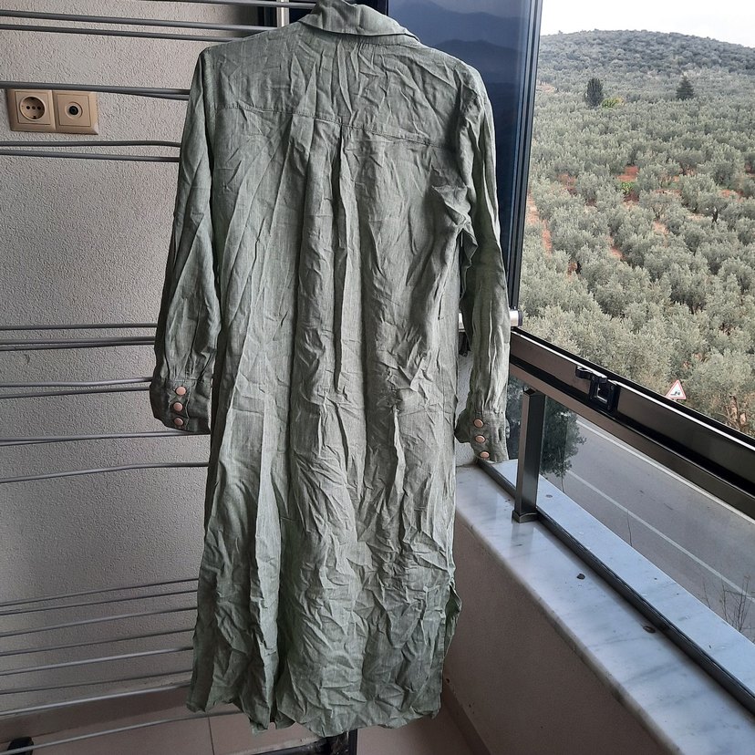 Bol Kesim Uzun Keten  Ceket - Görsel 2