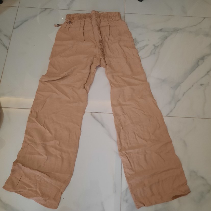 Kadın Bej Keten Salaş Pantolon - Görsel 5