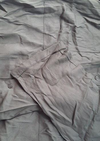 Düğmeli haki Keten Kadın Gömlek - Görsel 4