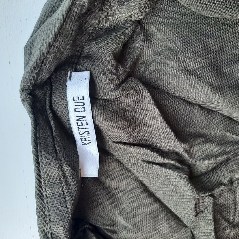 Düğmeli haki Keten Kadın Gömlek - Görsel 5