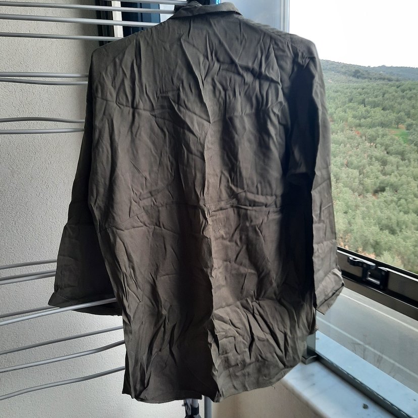 Düğmeli haki Keten Kadın Gömlek - Görsel 2