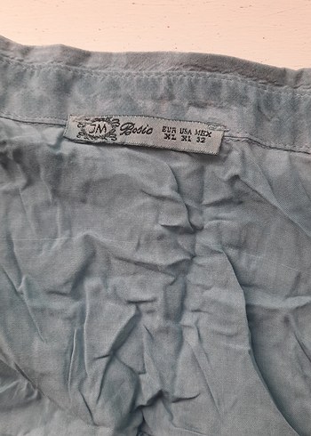 Düğmeli Uzun Kollu Mavi Denim Gömlek - Görsel 4