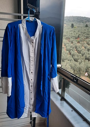Mavi Pamuklu Uzun Salaş  Ceket - Görsel 2