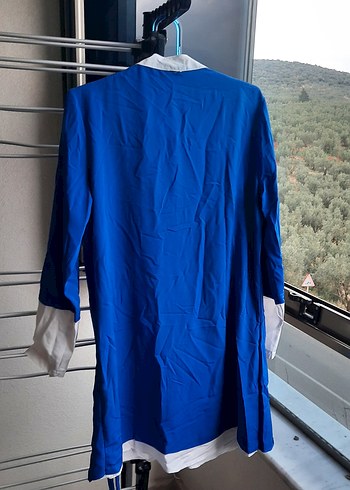 Mavi Pamuklu Uzun Salaş  Ceket - Görsel 3