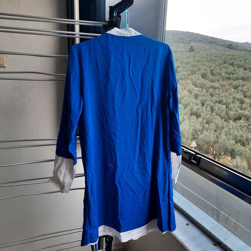 Mavi Pamuklu Uzun Salaş  Ceket - Görsel 3