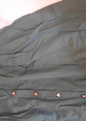 Düğmeli Parlak Yeşil Uzun Kadın Etek - Görsel 3