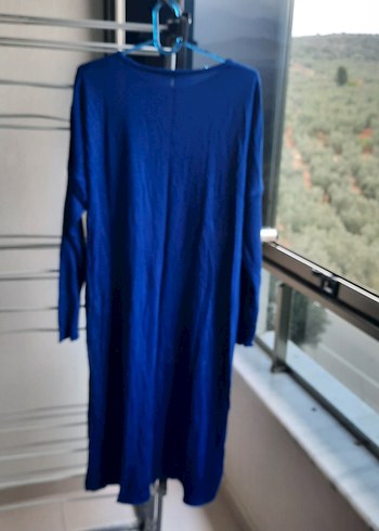 Uzun Kollu Mavi Keten Tunik - Görsel 3