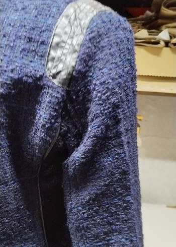 Örgü Dokulu Kısa Kadın Mavi Ceket 36,38,42 bedenleri mevcuttur - Görsel 5