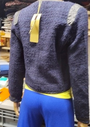 Örgü Dokulu Kısa Kadın Mavi Ceket 36,38,42 bedenleri mevcuttur - Görsel 4