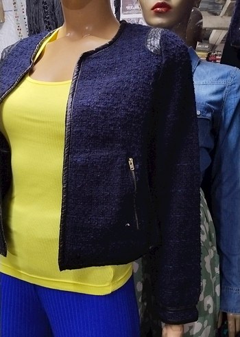 Örgü Dokulu Kısa Kadın Mavi Ceket 36,38,42 bedenleri mevcuttur - Görsel 3