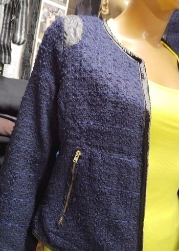 Örgü Dokulu Kısa Kadın Mavi Ceket 36,38,42 bedenleri mevcuttur - Görsel 2