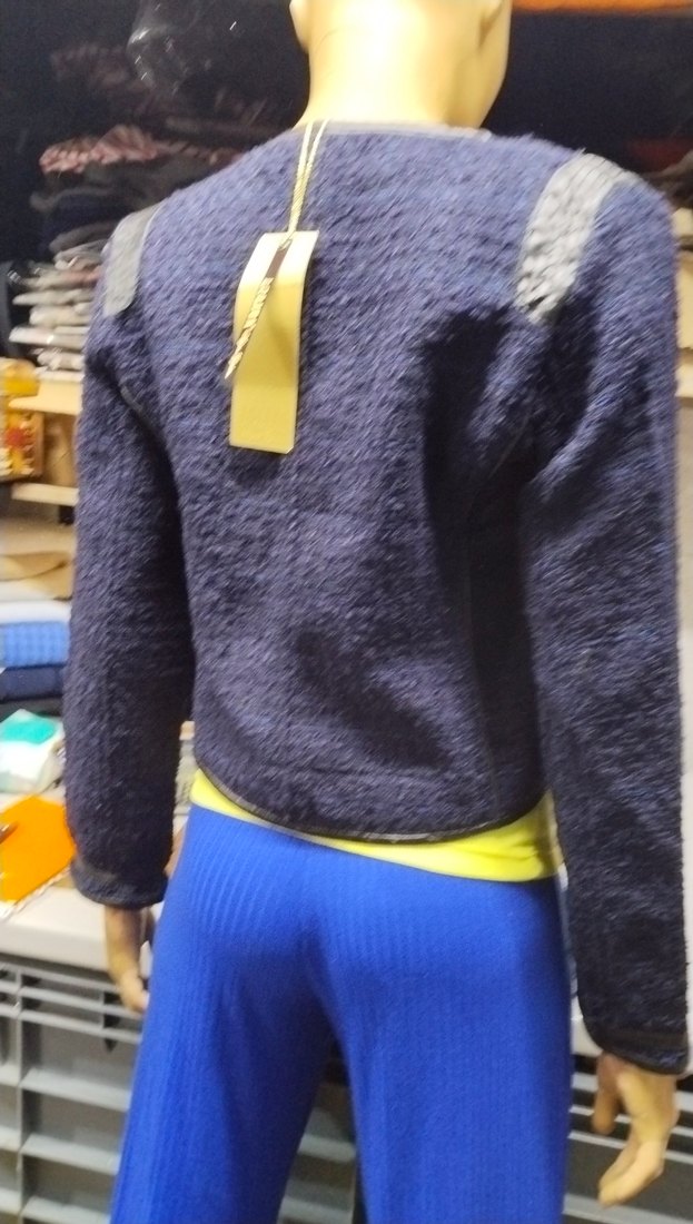 Örgü Dokulu Kısa Kadın Mavi Ceket 36,38,42 bedenleri mevcuttur - Görsel 4