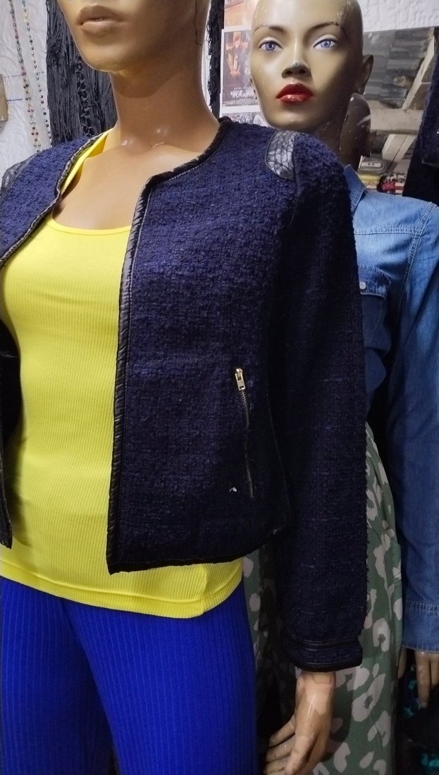 Örgü Dokulu Kısa Kadın Mavi Ceket 36,38,42 bedenleri mevcuttur - Görsel 3