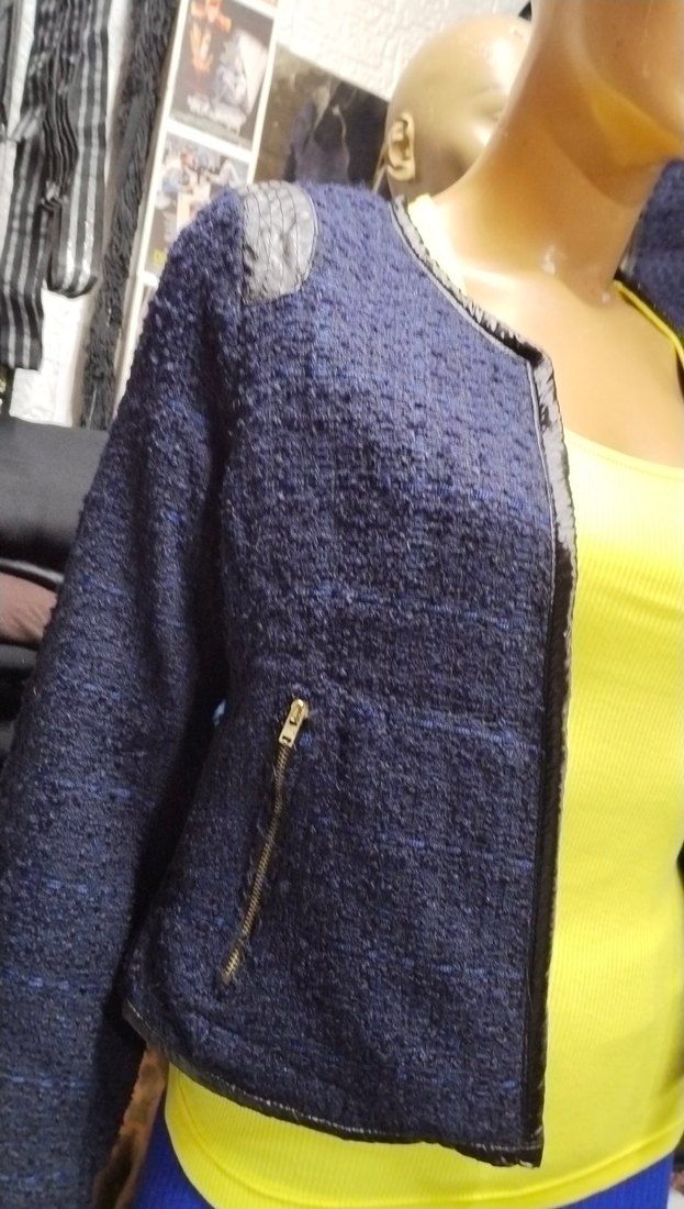 Örgü Dokulu Kısa Kadın Mavi Ceket 36,38,42 bedenleri mevcuttur - Görsel 2