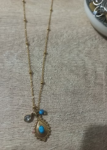 mavi taşlı çelik kolye - Görsel 2