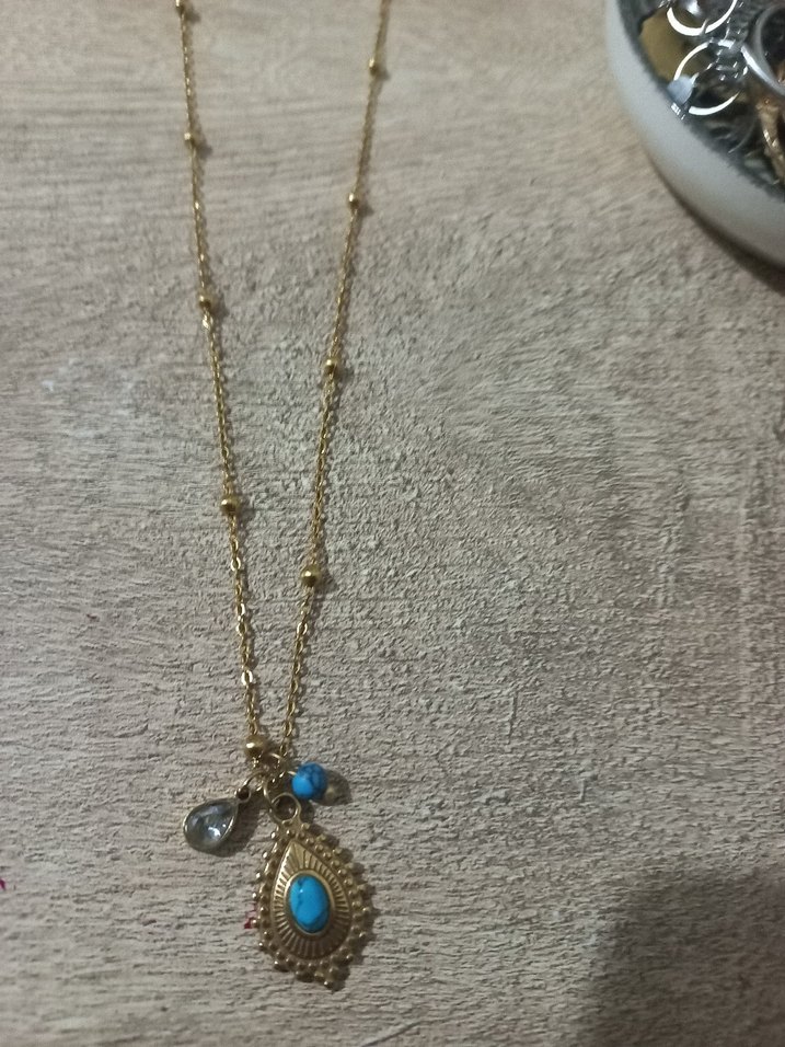 mavi taşlı çelik kolye - Görsel 2