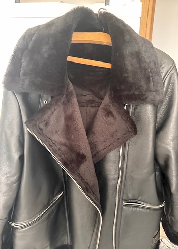 Siyah Kürklü Deri Biker Ceket