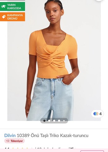V Yaka Kısa Kollu Mini Denim Bluz