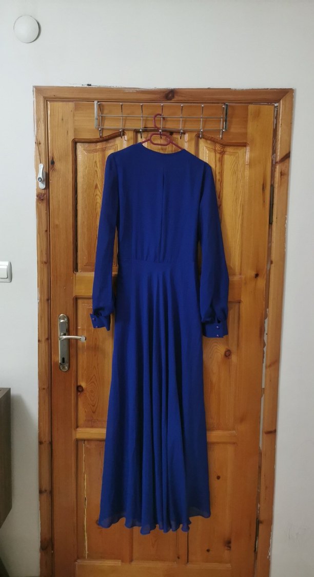 Kadın Lacivert Uzun Drapeli Elbise - Görsel 2