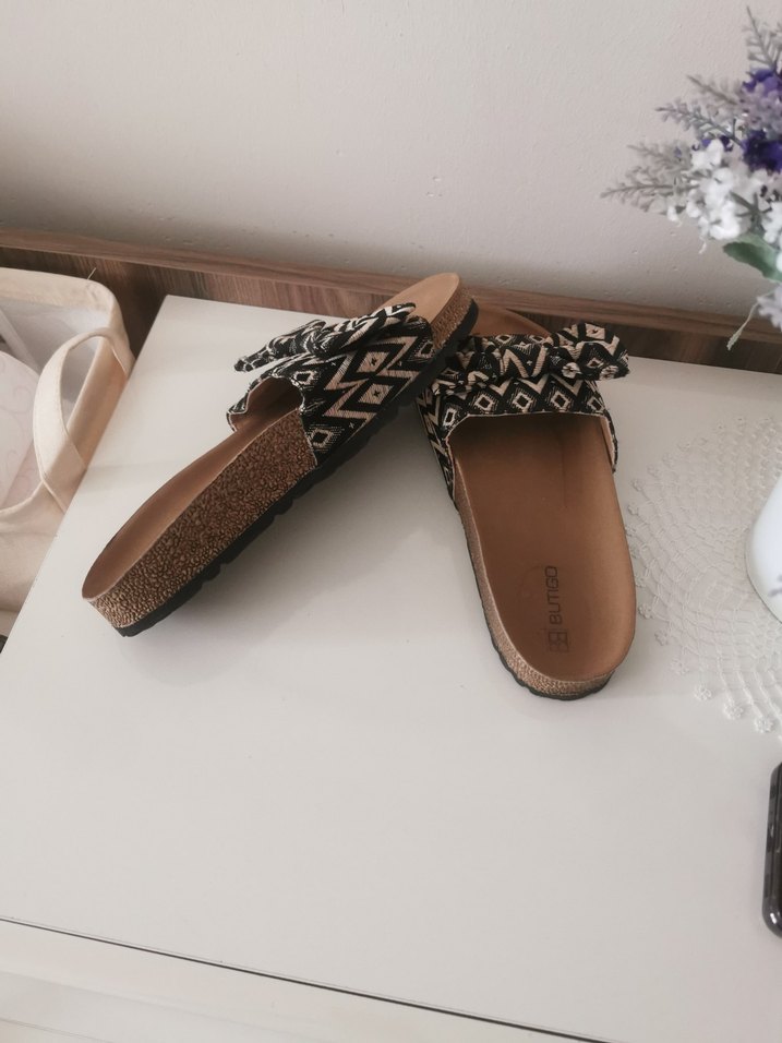 Kahverengi Bağcıklı Bohem Dolgu Topuk Terlik - Görsel 2