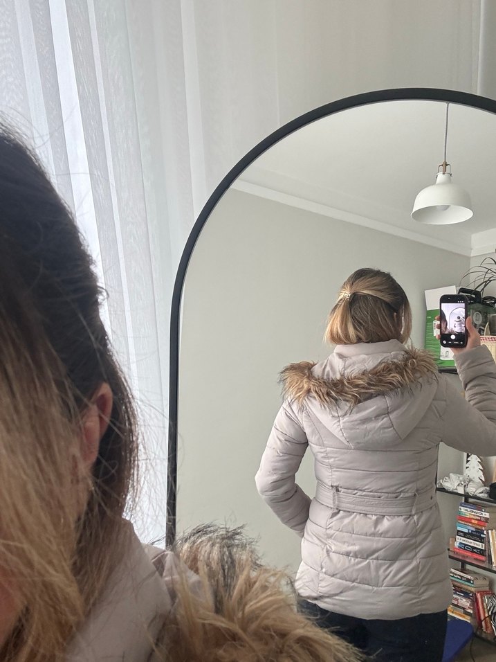 Kemerli bej Gri Kadın Kışlık Mont - Görsel 5