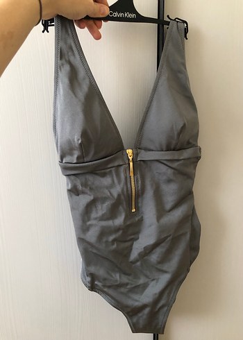 Fermuarlı Gri Atletik Tarz Kadın Mayo - Görsel 3