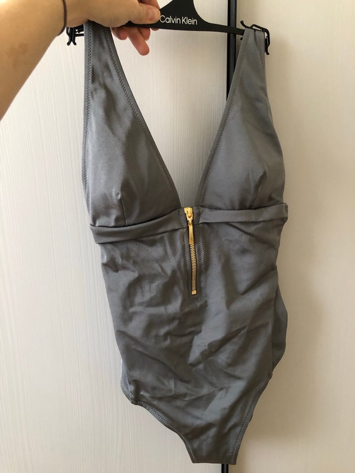 Fermuarlı Gri Atletik Tarz Kadın Mayo - Görsel 3