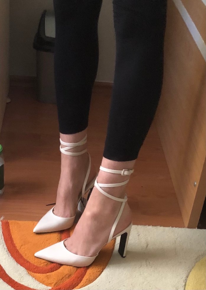 Beyaz Deri  Bağcıklı Stiletto - Görsel 5