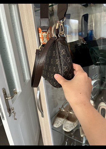 Kahverengi Deri Baskılı Kadın Çanta - Görsel 3