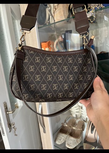 Kahverengi Deri Baskılı Kadın Çanta - Görsel 4