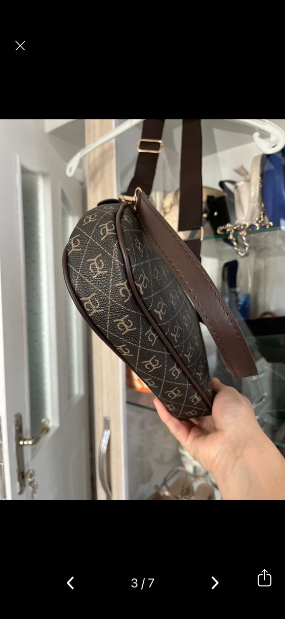 Kahverengi Deri Baskılı Kadın Çanta - Görsel 5