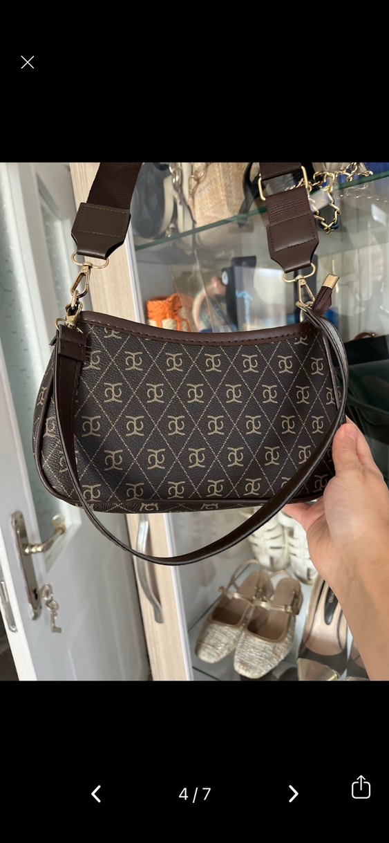 Kahverengi Deri Baskılı Kadın Çanta - Görsel 4