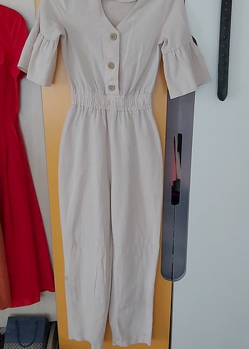 Bohem Stil Düğmeli Beyaz Kadın Tulum