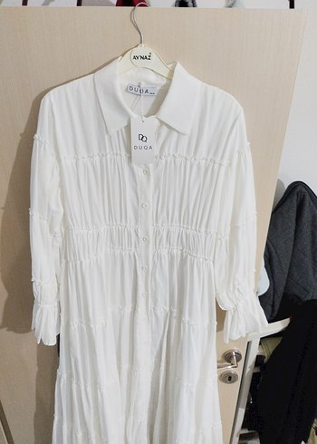 Beyaz Uzun Pliseli Kadın Elbise - Görsel 2