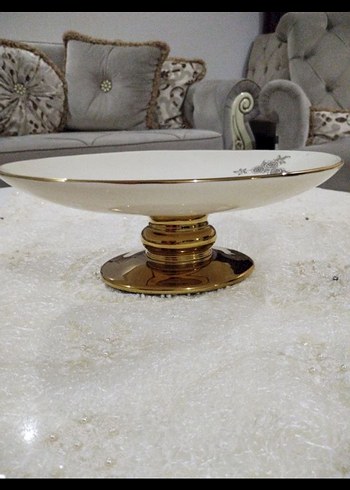 Gri Çiçek Desenli Beyaz Porselen Servis Tabağı - Görsel 4