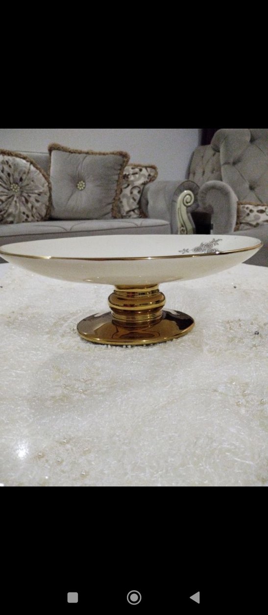 Gri Çiçek Desenli Beyaz Porselen Servis Tabağı - Görsel 4