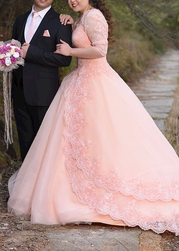 Pembe Dantel İşlemeli Uzun Kollu Nişan Elbisesi - Görsel 5