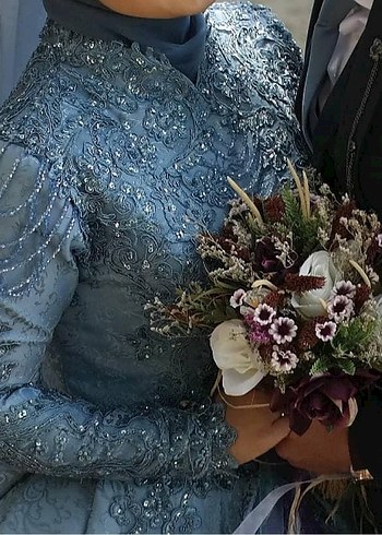 Parlak Mavi Prenses Nişanlık Uzun Kollu - Görsel 2