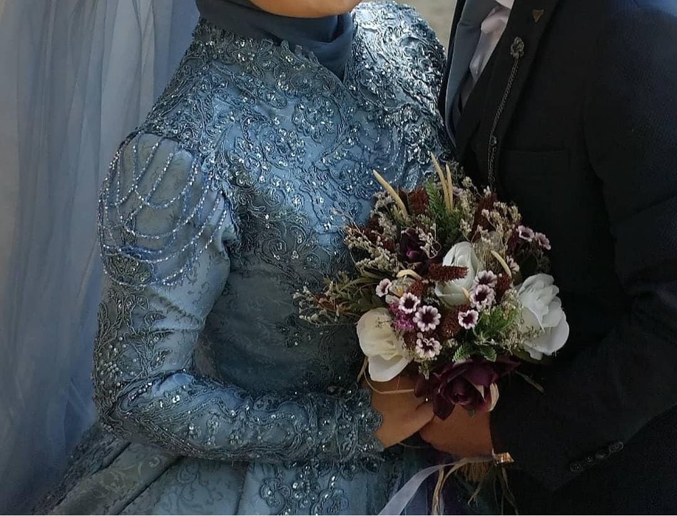 Parlak Mavi Prenses Nişanlık Uzun Kollu - Görsel 2