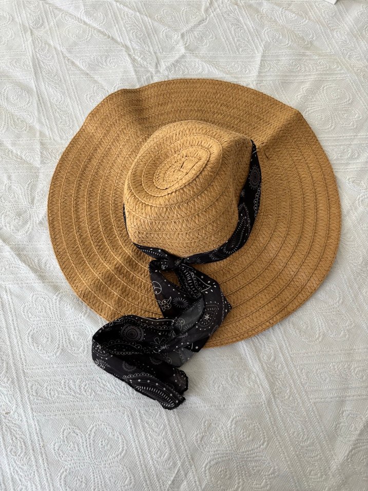 Bej Hasır Kadın Şapka Siyah Fiyonk Detaylı - Görsel 4